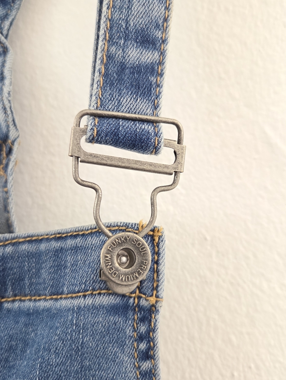Funky Soul Distressed Studded Denim Short Overalls NWT - Picture 11 of 16